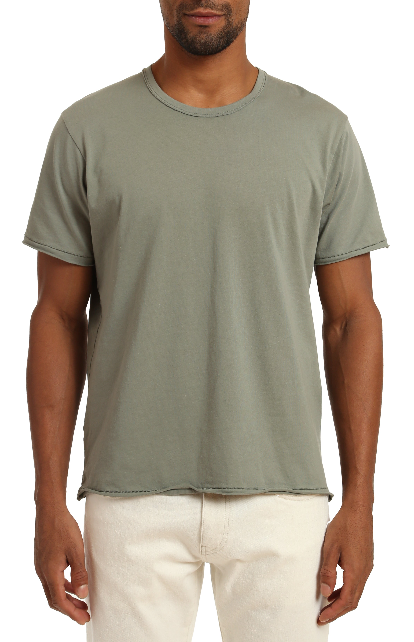 Mavi Men's Raw Edge Neck T-Shirt In Agave Green