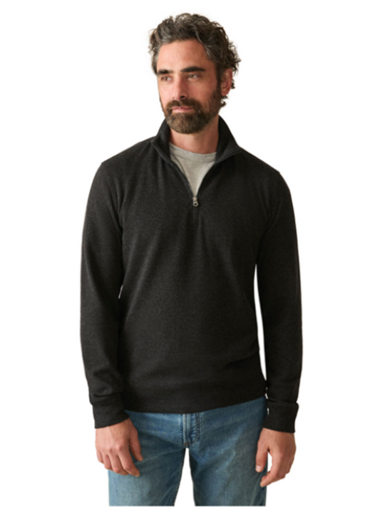 Faherty Legend Quarter Zip Heather Black Twill